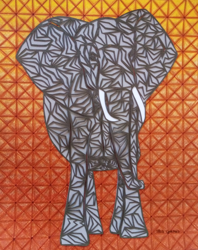 Éléphant - 24x30 - Papier découpé et crayon aquarelle - Maud Chapuis