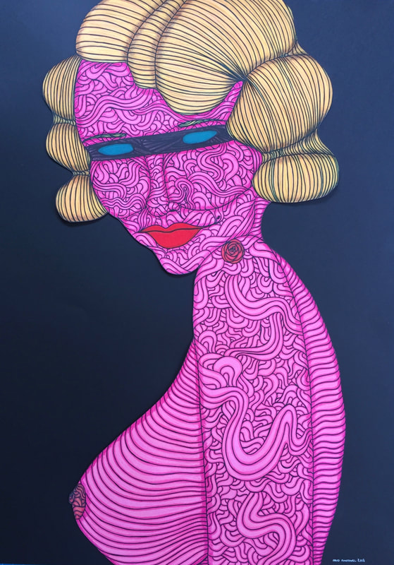 Rose bonbon - 50 cm x 70 cm -  Dry Watercolour - Maud Chapuis  - 2018